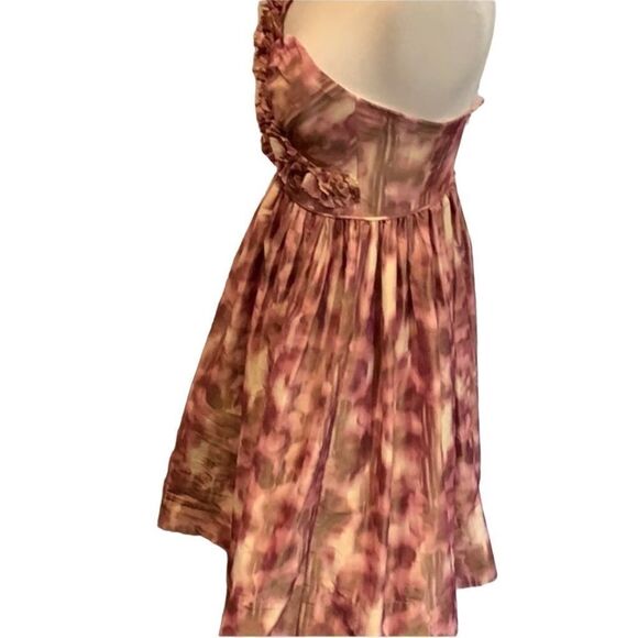 Maggy London One shoulder Ruffle  full pink print dress 2 - Picture 8 of 10
